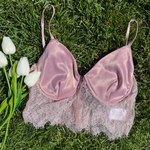 Victoria Secret style mauve silk and lace cami crop top💜✨